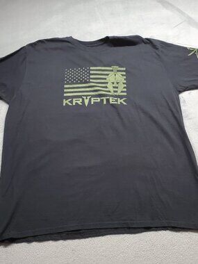 Kryptek Short Sleeve T-shirt American Flag Graphic Print Black Green Men Sz 2XL